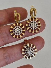 Turkish Handmade Jewelry Set 925 Sterling Silver Gold Plated Zircon Earrings Rin
