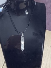 Natural Clear quartz crystal point wire wrapped pendant Handmade Black Cord
