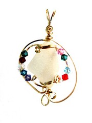 Sea Glass Pendant with crystals in 14k GF wire wrap
