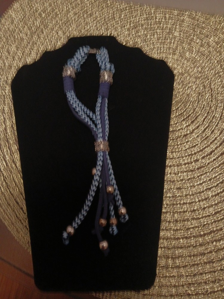 CORD BRACELET PAIR Adjustable Red/Blue with beaded tassels Hippie Mod Unisex