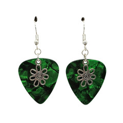 Small Flower Charm on Guitar Pick Earrings – Choose Color – Handmade in USA