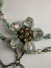 Artisan Light Aqua Blue Green Clear Glass Bib Festoon Glass Drops Bead Necklace