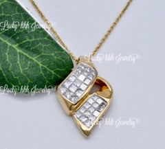 18k Solid Yellow gold Natural Diamond Leaf pendant 1.05 ct Princess Cut made USA
