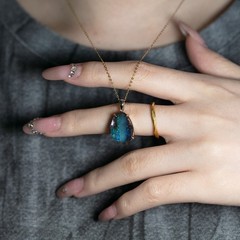 Minimalist Rectangle Australian Boulder Opal Diamond Engagement Ring 18K Gold