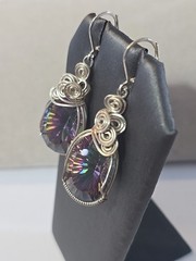 Mystic Topaz Sterling Silver Wire Wrapped Earrings Handmade Leverback OOAK 3