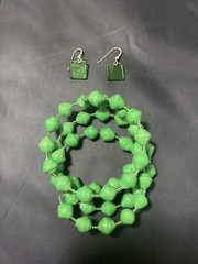 Treasured Serendipity African Paper Beads Vintage WithGreen Sea Glass Earrings