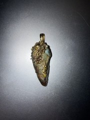 Handcrafted Artisan Agate Metal Pendant Charm Brown Gold Natural Asymmetrical