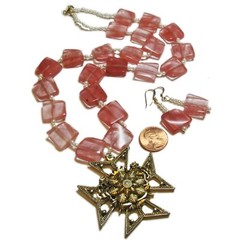 Reclaimed Treasures–Apricot Pink Glass Necklace and Earring Set By SoniaMcD