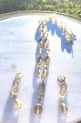 SALE! EGYPTIAN REVIVAL CLEAR CARTOUCHE SCARAB GLASS BEAD NECKLACE SET XLONG OOAK