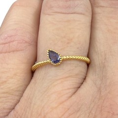 Blue Iolite Ring Gold Plated 925 Sterling Silver US Size 7 Stackable
