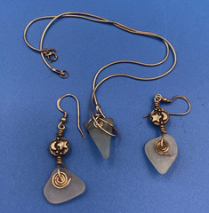 Jewelry Set handmade artisan NECKLACE pierced EARRINGS Sterling Silver sea glass