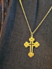 Gold-Finish Stainless Steel Orthodox Christian Cross Pendant with 18″ Chain