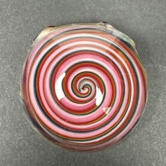 Handblown Art Glass Pendant Hollow Disc Colorful Pink Swirl Borosilicate Pendy