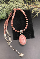 Artisan finely crafted, sterling rhodochrosite beaded pendant, 20″ necklace 35g