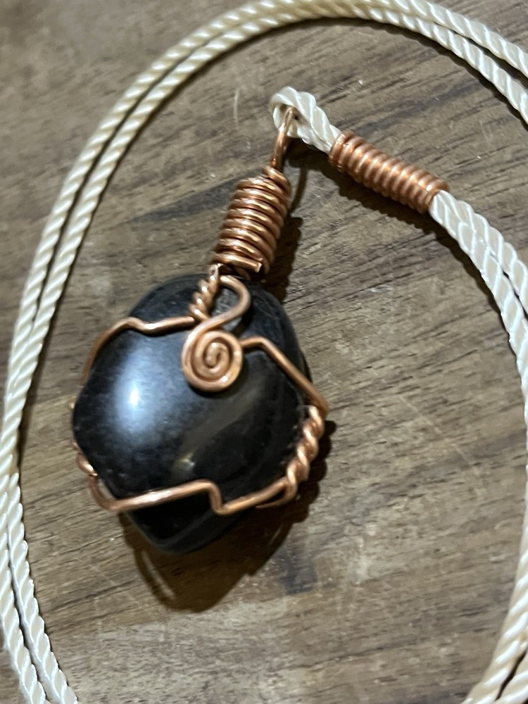 Apache Tear Copper Wire Wrap Necklace, Apache Tear Pendant
