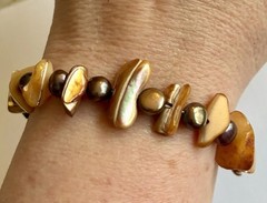 Handmade Brown Freshwater And Mother Of Pearl Bracelet Sterling Silver Clasp 8”