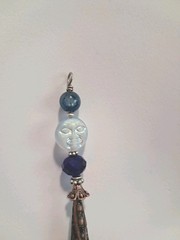 KYANITE & Faceted Blue Glass Moon Face Bead PENDANT Ornament Sea Sediment Jasper