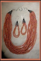 Handmade, Vintage ‘CHEYENNE PINK’ GLASS Pony Bead NECKLACE & EARRING SET