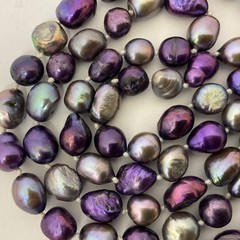 Genuine Baroque Purple & Peacock Pearl Long Necklace 3 Bracelet Set Versatile