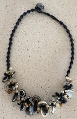 Glass Work Statement Necklace Hand Crafted Black White Swirl Cluster Design