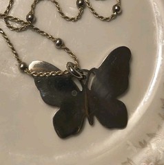 Silver Plated Purple Pink Enamel Butterfly Necklace Rope Chain Vtg Style