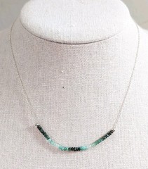 Natural Emerald Ombre Beaded Bar Necklace 925 Sterling Silver – 18 In