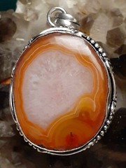 Artisan 925 Silver Orange Banded Agate Quartz Round 2.5 Inch Pendant