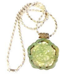 Sterling Silver Vintage Refined Good Fortune Symbol Chinese Jade Necklace