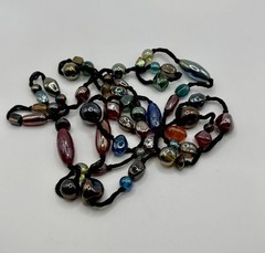 Boho Style Hand Blown Glass Bead Necklace Multicolor Long 62”