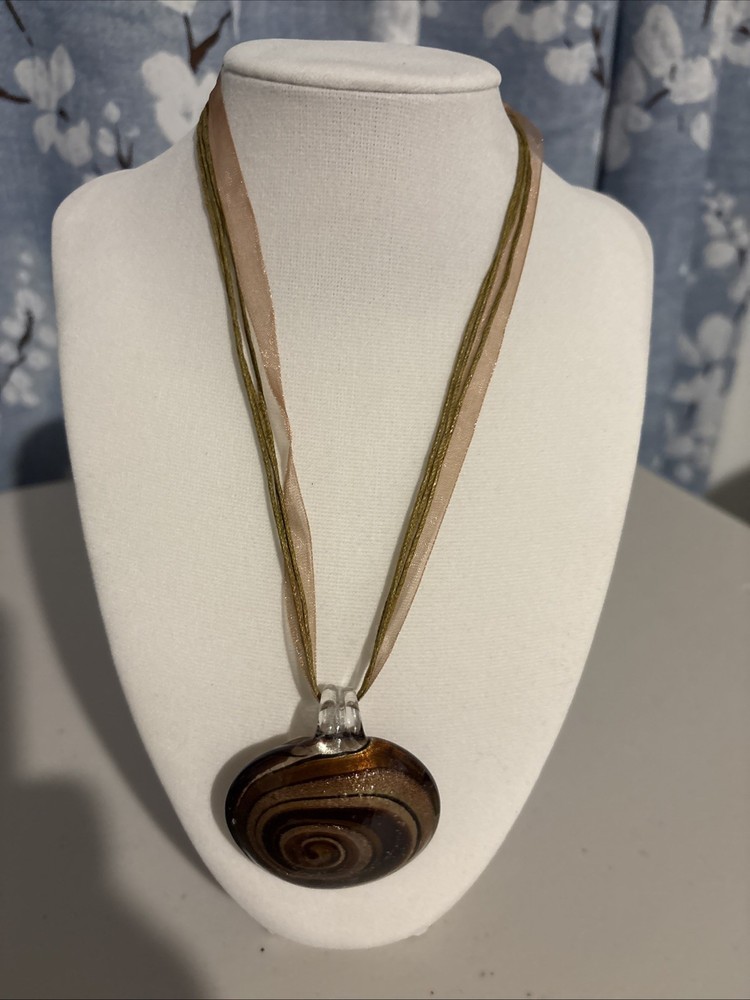 Art Glass Brown & Rust Swirl Pendant Necklace
