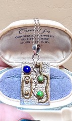 LOVELY Artisan Ornate Sterling Silver Turquoise & Lapis Lazuli Two-Tone Necklace