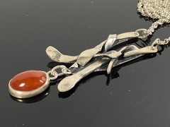 Sterling Silver & Carnelian Pendant Necklace – 24g – Handmade Modernist