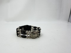 Buffalo Indian Head Nickel And Silver Tone And Black Bead Bracelet Snap Closure