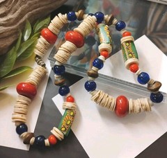 Multicultural Trade Bead (Danish and Venetian?) w/Ostrich Egg Shell 18″ Necklace