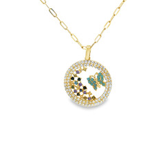 14k Solid Gold Butterfly Pendant w/ Cubic Zirconia Necklace Chain, Cuban Link