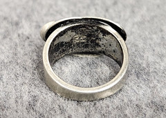 Christophe Poly Silver Tone Modernist Artisan Red Cabochon Ring, US Size 5.5