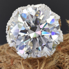 HUGE 54Ct Certified White Diamond Solitaire Cocktail Ring ! FREE Diamond studs!