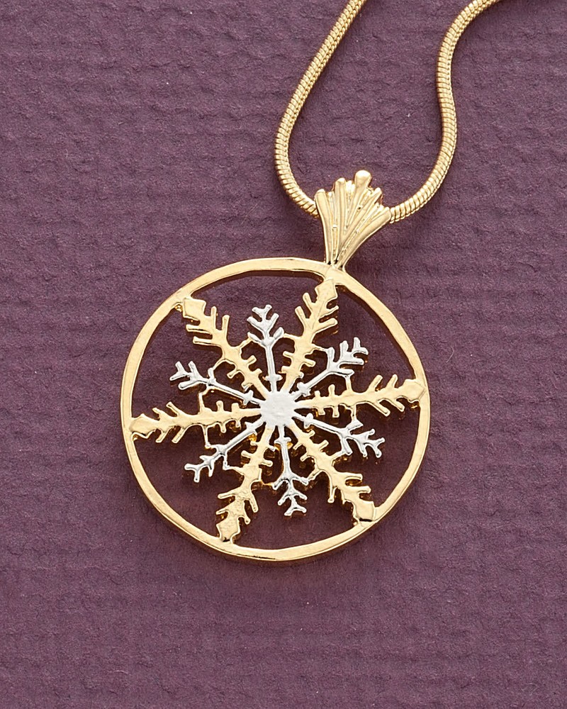 Snowflake Pendant and Necklace,Hand Cut Snowflake ,1 1/8″ in Diameter, ( # 892 )