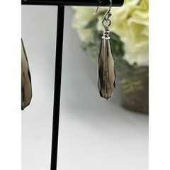 Artisan Sterling Silver Faceted Smokey Quartz Briolette Long Dangle Earrings