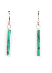 Turquoise Blue 2mm Cylinder Shape Gemstone .925 Sterling Silver Earrings 1 1/4″