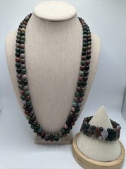 Beautiful Natural Multi Colored Agate Necklace 54” & Stretch Bracelet Set