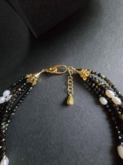 Natural Five-strand Black Spinel & Freshwater Pearl Choker Necklace Handmade