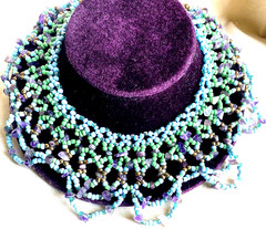 AMETHYST Bib Collar Necklace Hand-Made w/ Turquoise GLASS BEAD CRYSTAL Stunning