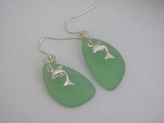 Sea Glass Earrings Sterling Silver Dolphin Bottle Green Birthday Resort Jewelry