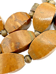 Unique Vintage Stone Bead Choker Necklace Heavy Brown Beige Petrified Wood 20″