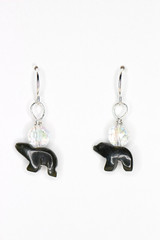 Jade Green 8mm x 12mm Bear Hand Carved Gemstone .925 Sterling Silver Earrings 1″