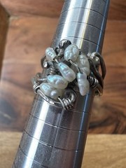 Sterling Silver White Pearl Cluster Band Ring, Stackable, Women’s Size 9
