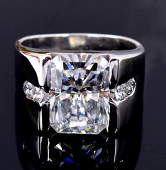 HUGE 7.20 Ct Treated White Diamond Ring, Great Luster FREE Diamond Studs.