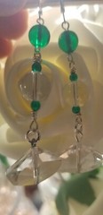 Vintage Elements Quartz and green glass Earrings dangle drops 1/2 in. leverback