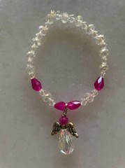 NEW! Girl’s Pink and Clear Crystal Angel Charm Handmade Beaded Stretchy Bracelet